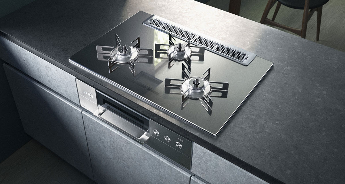 焦げ付きにくいガラストップを搭載したビルトインガスコンロ「デリシア」