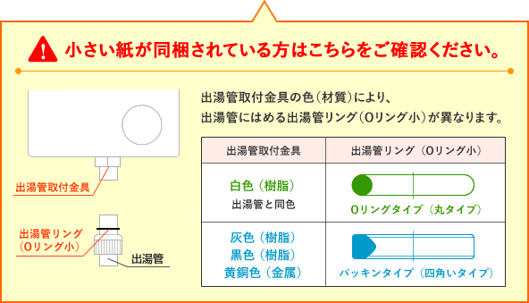 「出湯管カバーS」が同梱されているかどうか