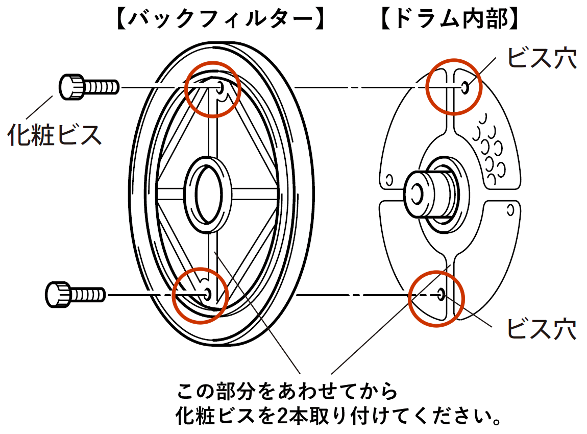 化粧ビス2本を手で取り付ける