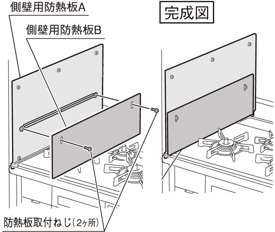 防熱板Bを取付ねじ2本で防熱板Aに固定