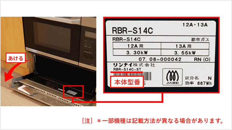 本体型番の記載場所