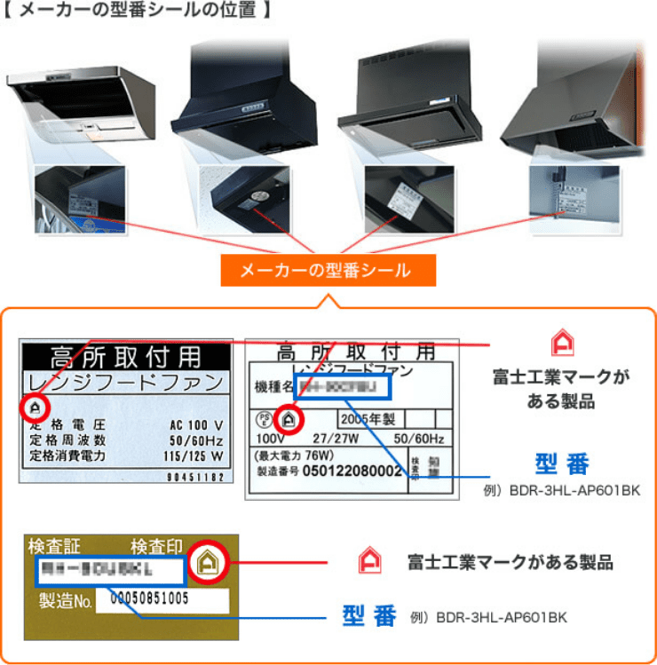 本体型番の記載場所