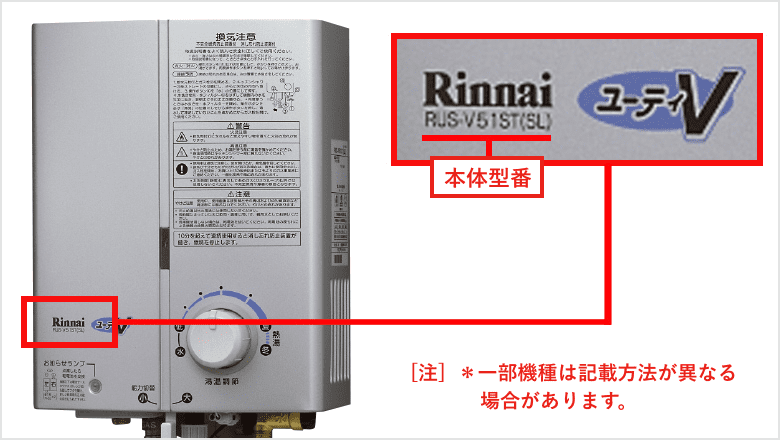 本体型番の記載場所